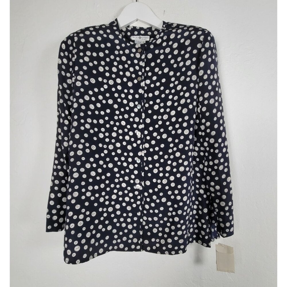 Real Clothes Saks Fifth Avenue Button Print Silk Long Sleeve Top Small New $158